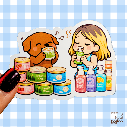 Shopping Therapy with My Dog - Soondol & Me Kawaii Sticker 2x3 Inch Die-Cut