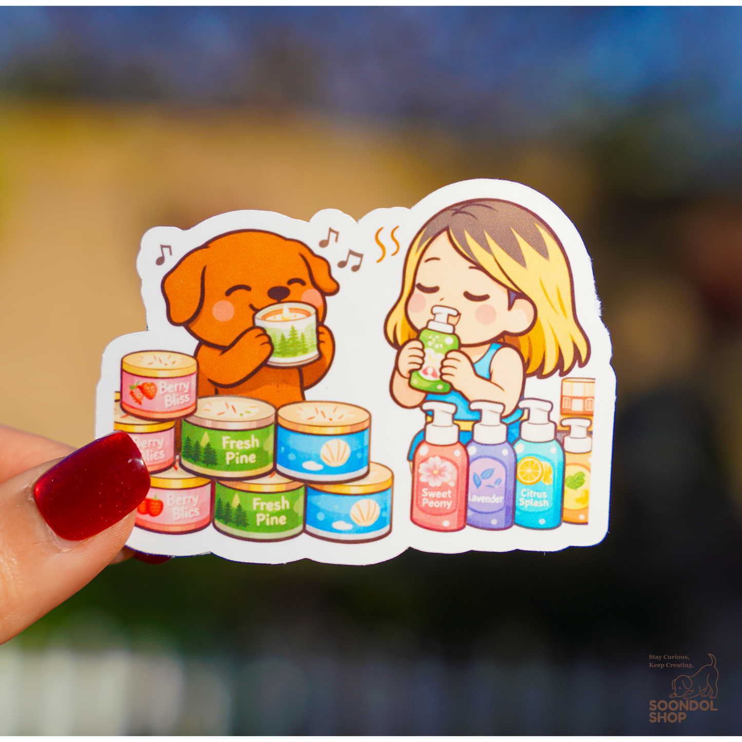Shopping Therapy with My Dog - Soondol & Me Kawaii Sticker 2x3 Inch Die-Cut