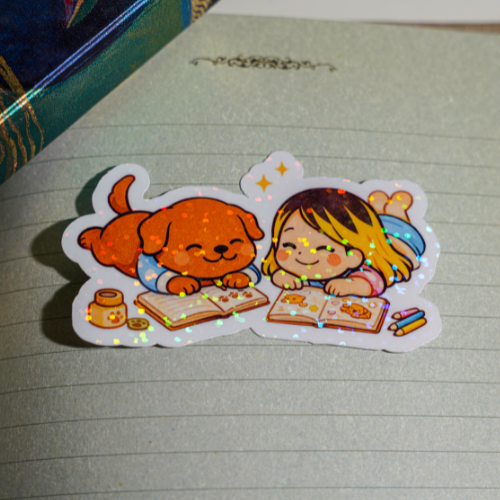 Journaling Together Sticker - Pretty Cute Study Reading | Soondol & Me Cozy Dog Sticker 3x3
