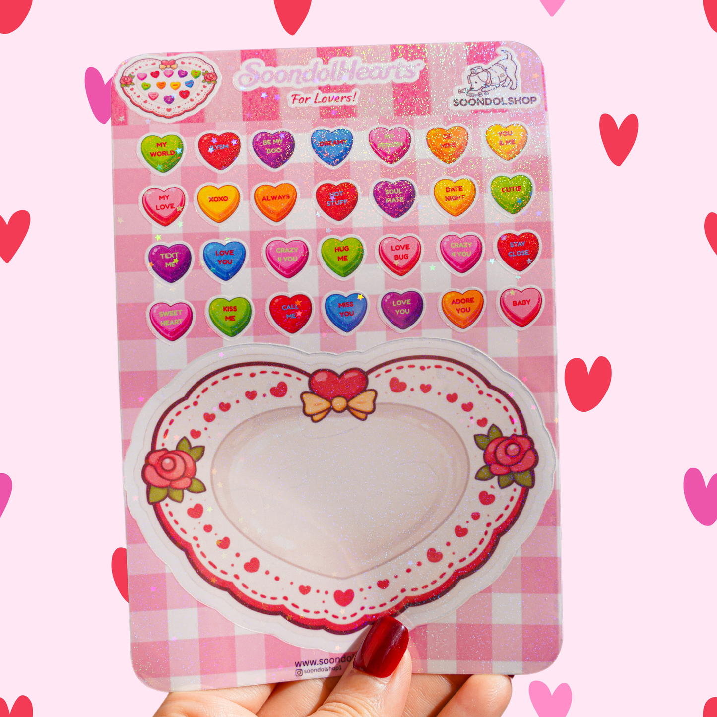 Soondol Hearts - Valentine's Conversation Hearts Sticker Sheet 4.5x6.75 Inch