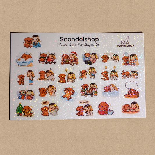 Soondol & Me First Chapter Sticker Sheet - Pretty Cute Kawaii Dog Planner Stickers 7x5