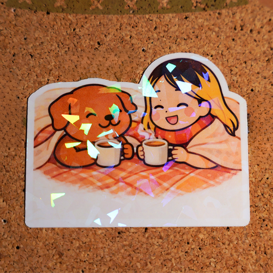 Let's Get Cozy Sticker - Pretty Cute Warm Comfort | Soondol & Me Hygge Dog Sticker 3x3