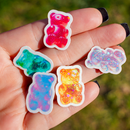 Holographic Gummy Bear Stickers - Pretty Cute Candy Waterproof Vinyl 1x1 | Kawaii Planner Sticker Pack