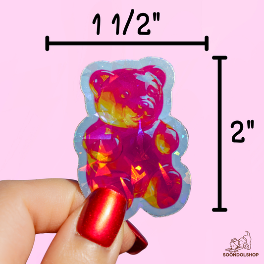 Kawaii Gummy Bear Die Cut Sticker Pack - Random Holographic Star Dots Rainbow Gems
