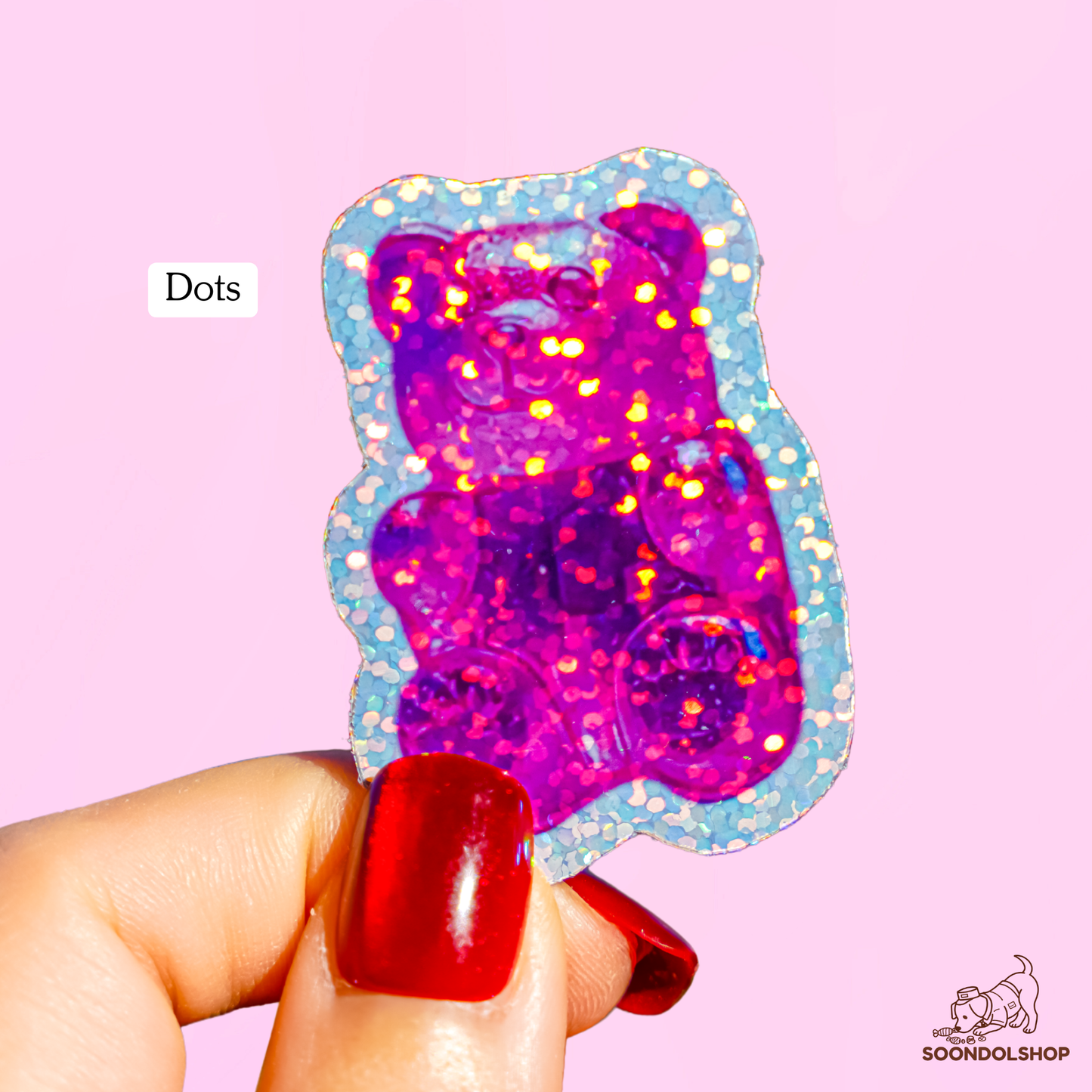 Kawaii Gummy Bear Die Cut Sticker Pack - Random Holographic Star Dots Rainbow Gems