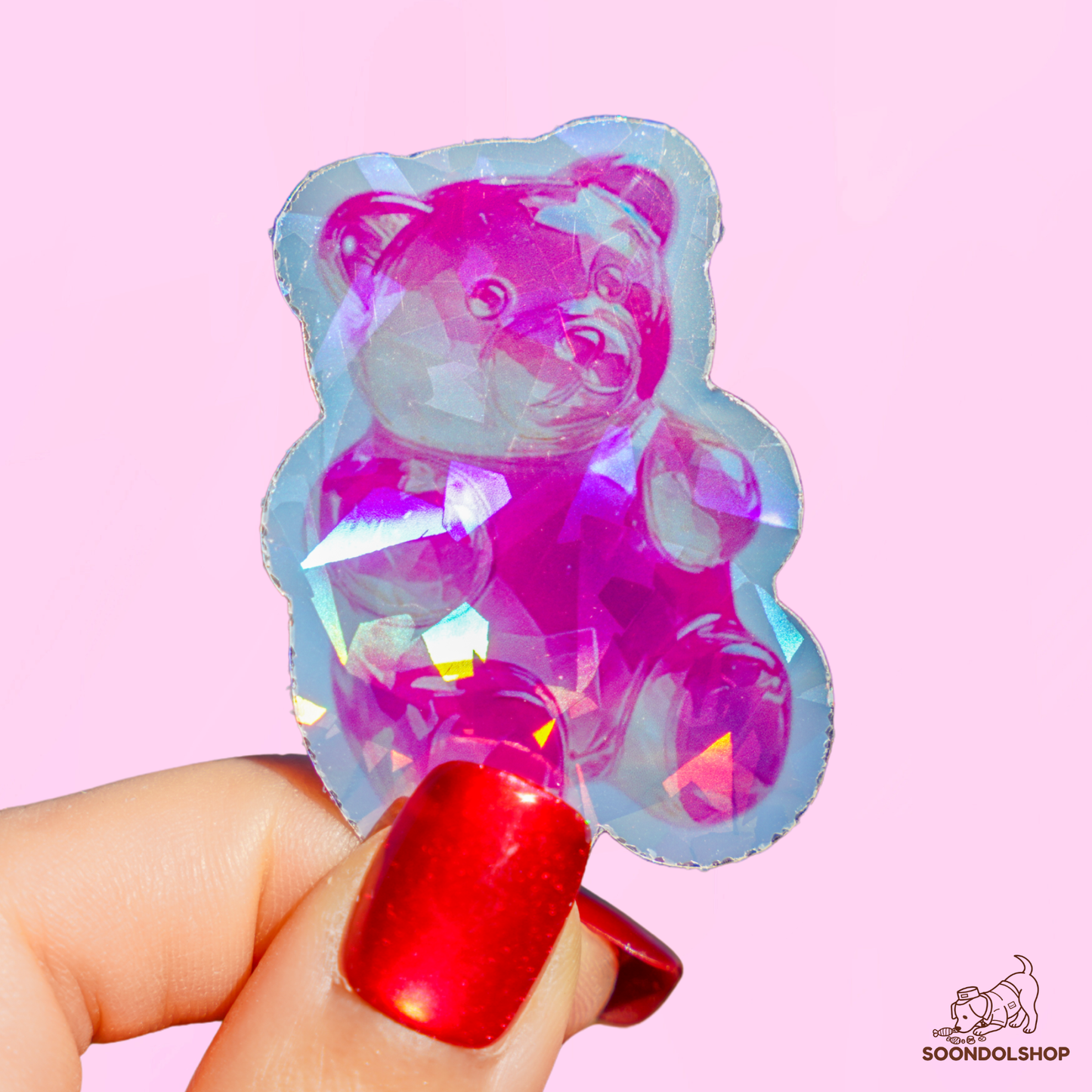 Kawaii Gummy Bear Die Cut Sticker Pack - Random Holographic Star Dots Rainbow Gems