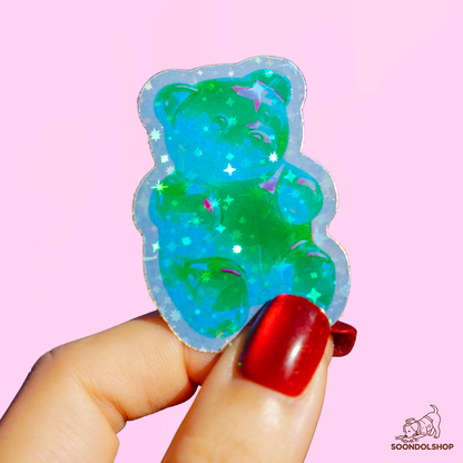 Kawaii Gummy Bear Die Cut Sticker Pack - Random Holographic Star Dots Rainbow Gems