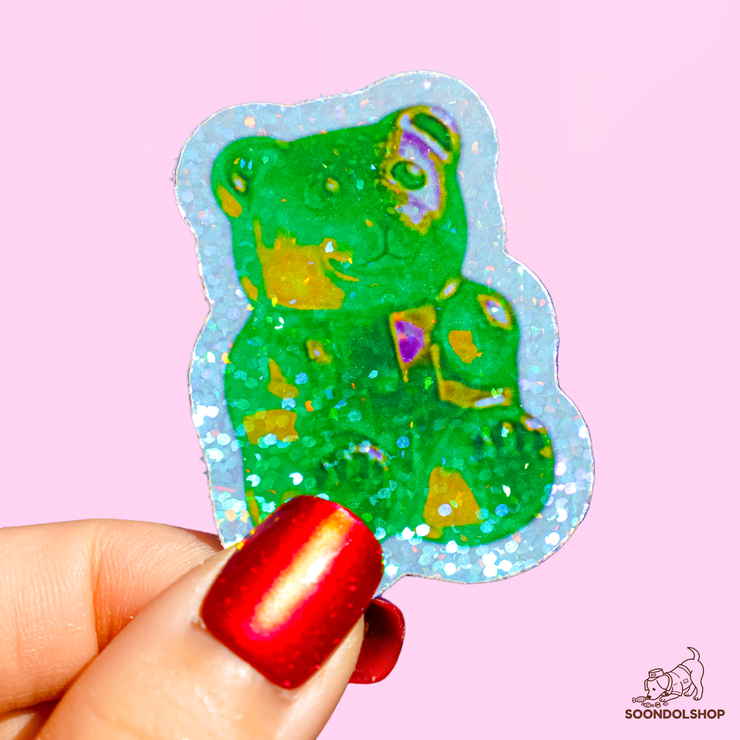 Kawaii Gummy Bear Die Cut Sticker Pack - Random Holographic Star Dots Rainbow Gems