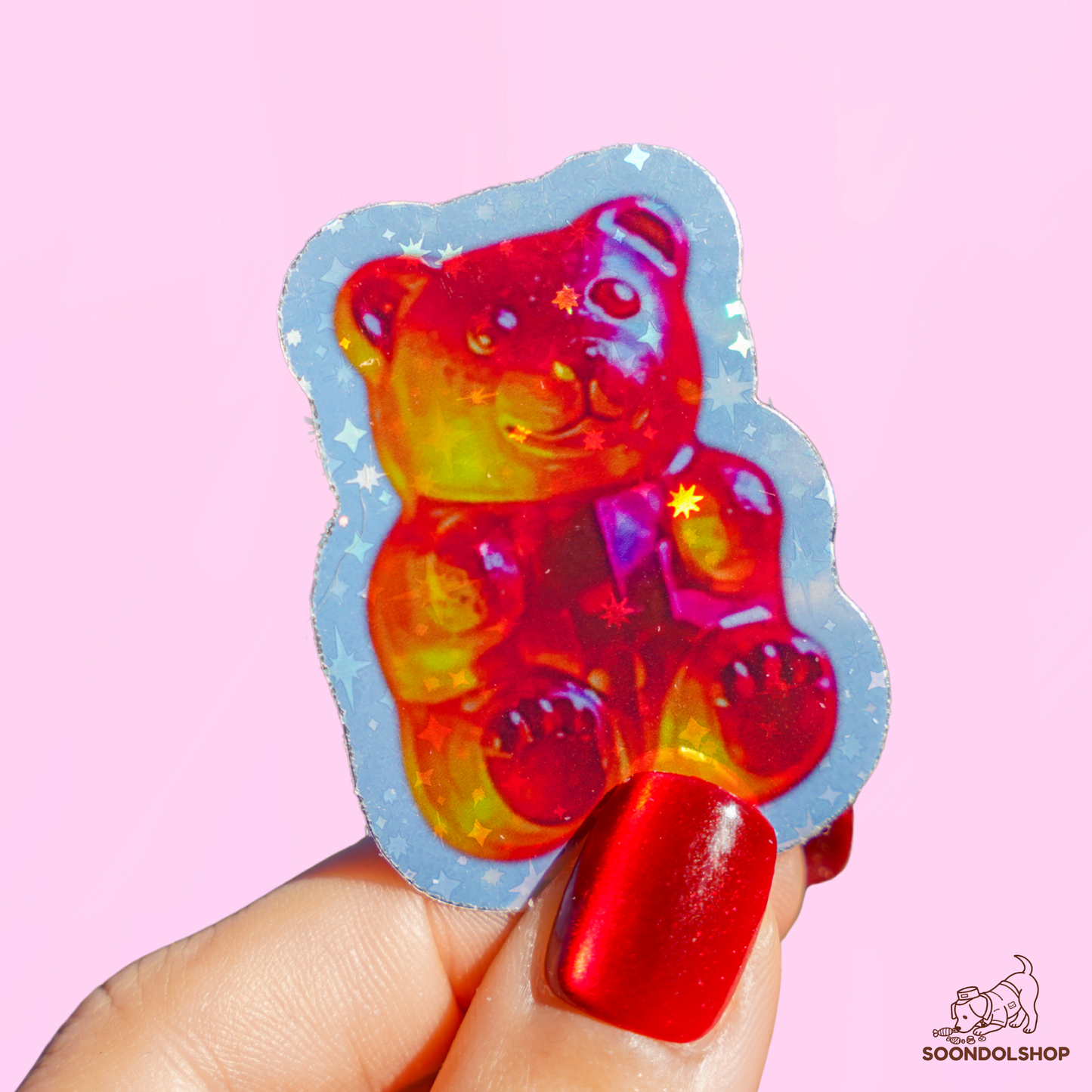 Kawaii Gummy Bear Die Cut Sticker Pack - Random Holographic Star Dots Rainbow Gems