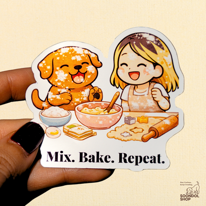 Baking with My Dog - Soondol & Me Kawaii Sticker 3x2.5 Inch Die-Cut