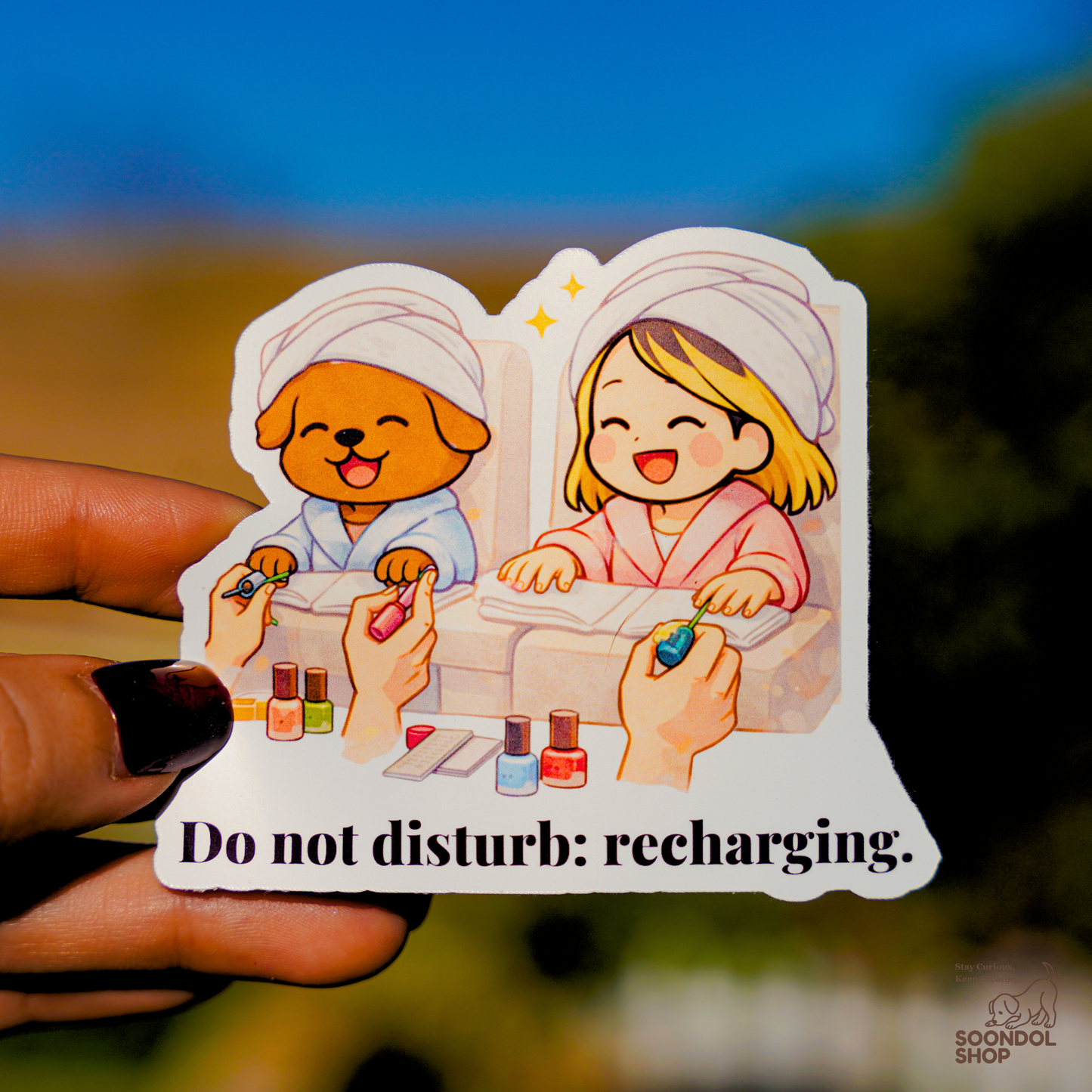 Spa Day with My Dog - Soondol & Me Kawaii Sticker 3x2.7 Inch Die-Cut