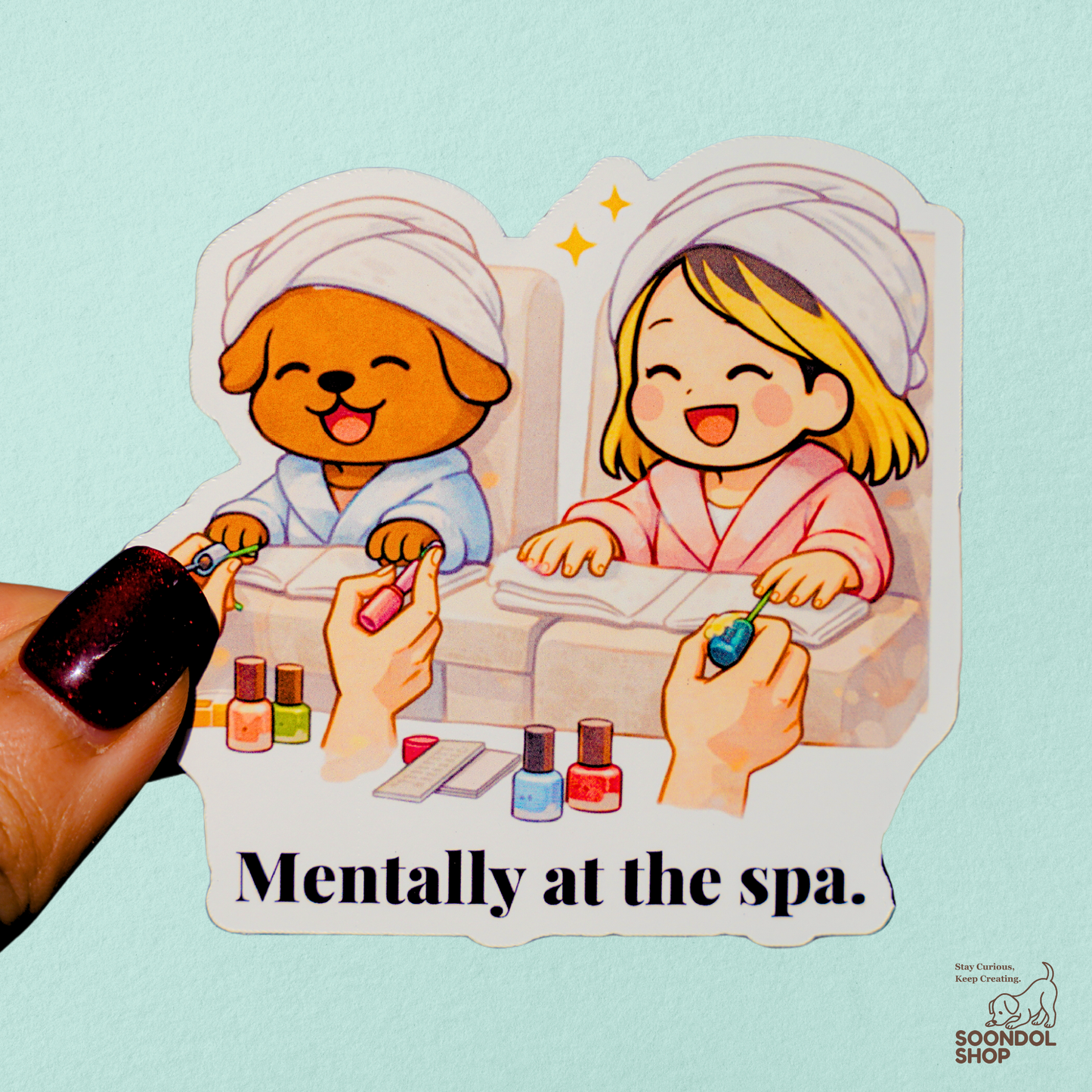 Spa Day with My Dog - Soondol & Me Kawaii Sticker 3x2.7 Inch Die-Cut