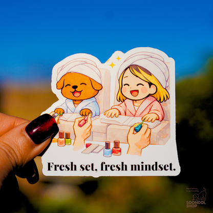 Spa Day with My Dog - Soondol & Me Kawaii Sticker 3x2.7 Inch Die-Cut