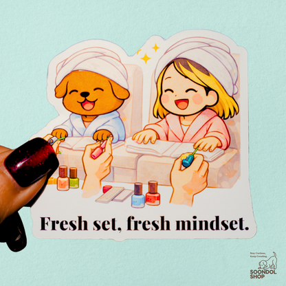 Spa Day with My Dog - Soondol & Me Kawaii Sticker 3x2.7 Inch Die-Cut