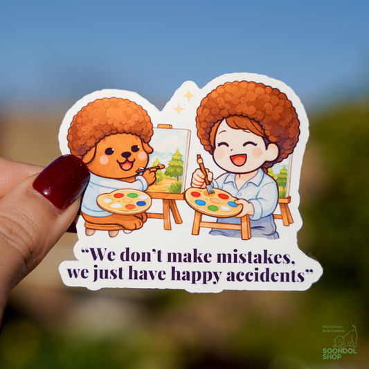 Happy Accidents Painting - Soondol & Me Kawaii Sticker 3x2.5 Inch Die-Cut