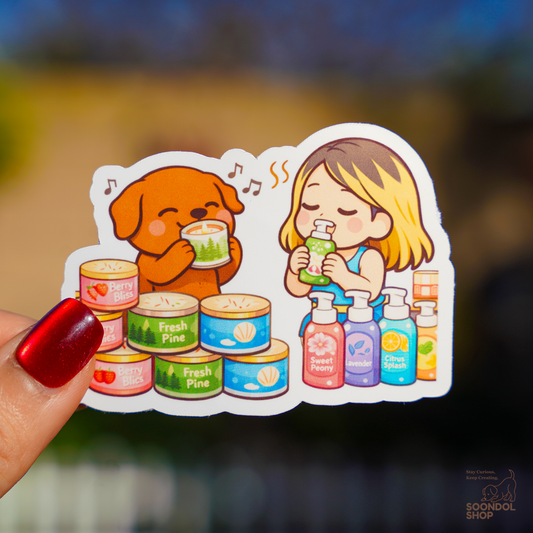 Shopping Therapy with My Dog - Soondol & Me Kawaii Sticker 2x3 Inch Die-Cut