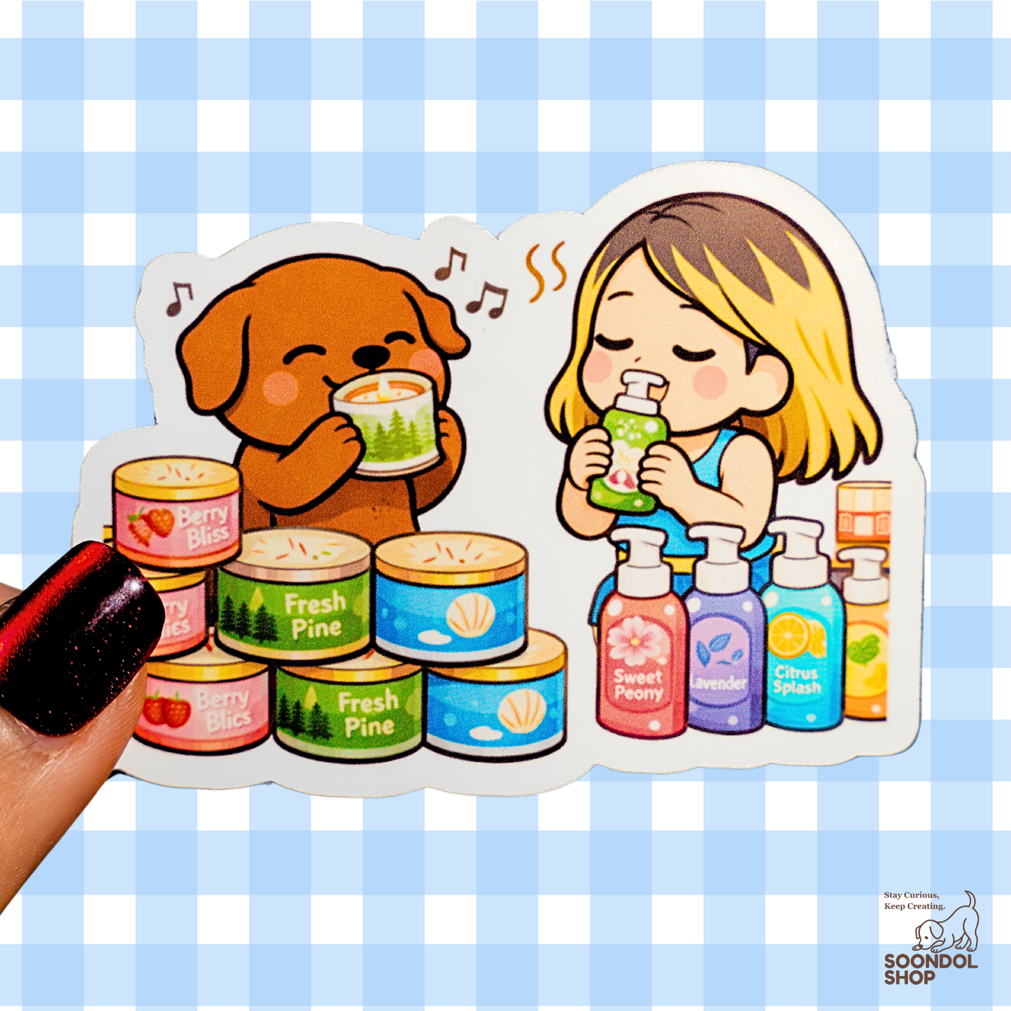 Shopping Therapy with My Dog - Soondol & Me Kawaii Sticker 2x3 Inch Die-Cut