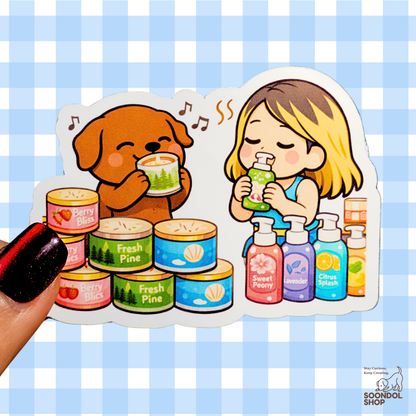 Shopping Therapy with My Dog - Soondol & Me Kawaii Sticker 2x3 Inch Die-Cut