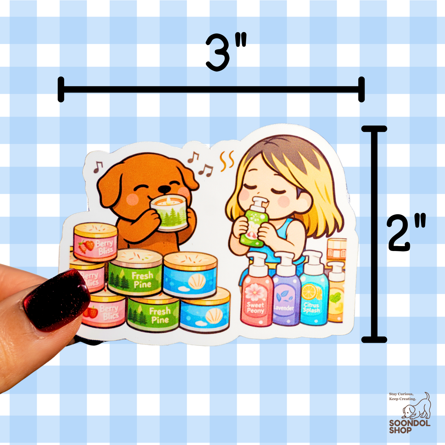Shopping Therapy with My Dog - Soondol & Me Kawaii Sticker 2x3 Inch Die-Cut