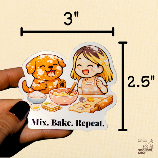 Baking with My Dog - Soondol & Me Kawaii Sticker 3x2.5 Inch Die-Cut