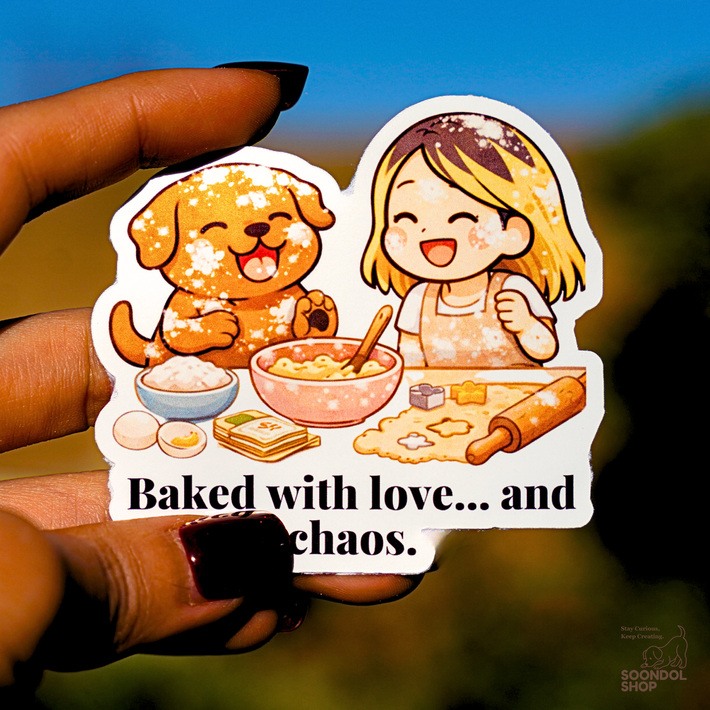 Baking with My Dog - Soondol & Me Kawaii Sticker 3x2.5 Inch Die-Cut