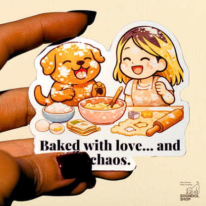 Baking with My Dog - Soondol & Me Kawaii Sticker 3x2.5 Inch Die-Cut