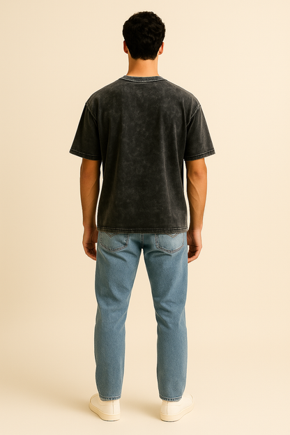 Mini UFO Chest Embroidered Unisex Y2K Oversized Acid-Wash Black