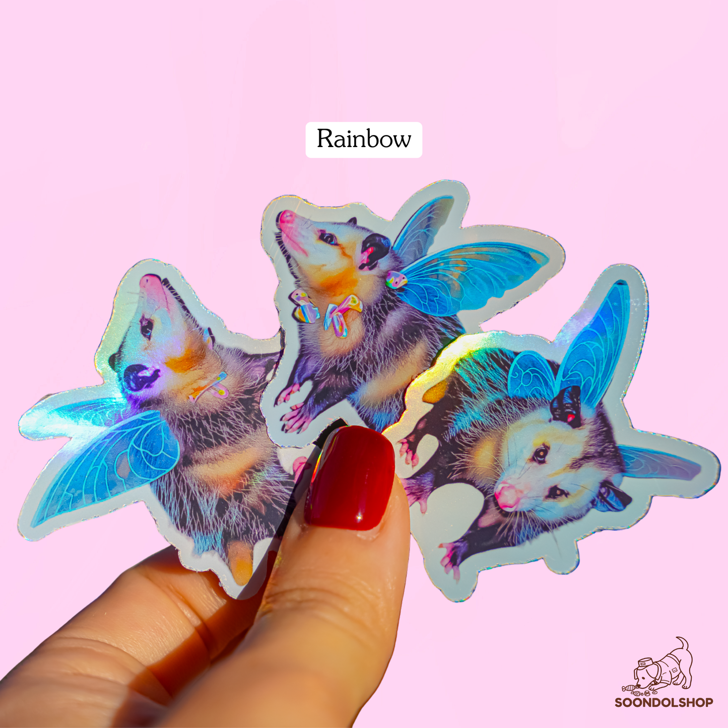 Fairy Opossum Sticker - Soondol's Candyland Friend Holographic Die Cut 2 Inch Kawaii