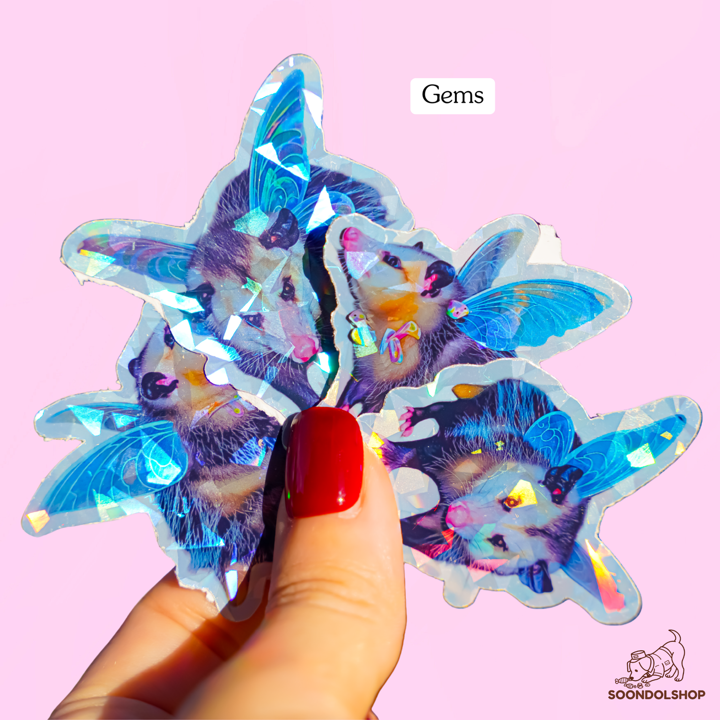 Fairy Opossum Sticker - Soondol's Candyland Friend Holographic Die Cut 2 Inch Kawaii