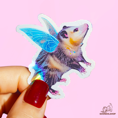 Fairy Opossum Sticker - Soondol's Candyland Friend Holographic Die Cut 2 Inch Kawaii