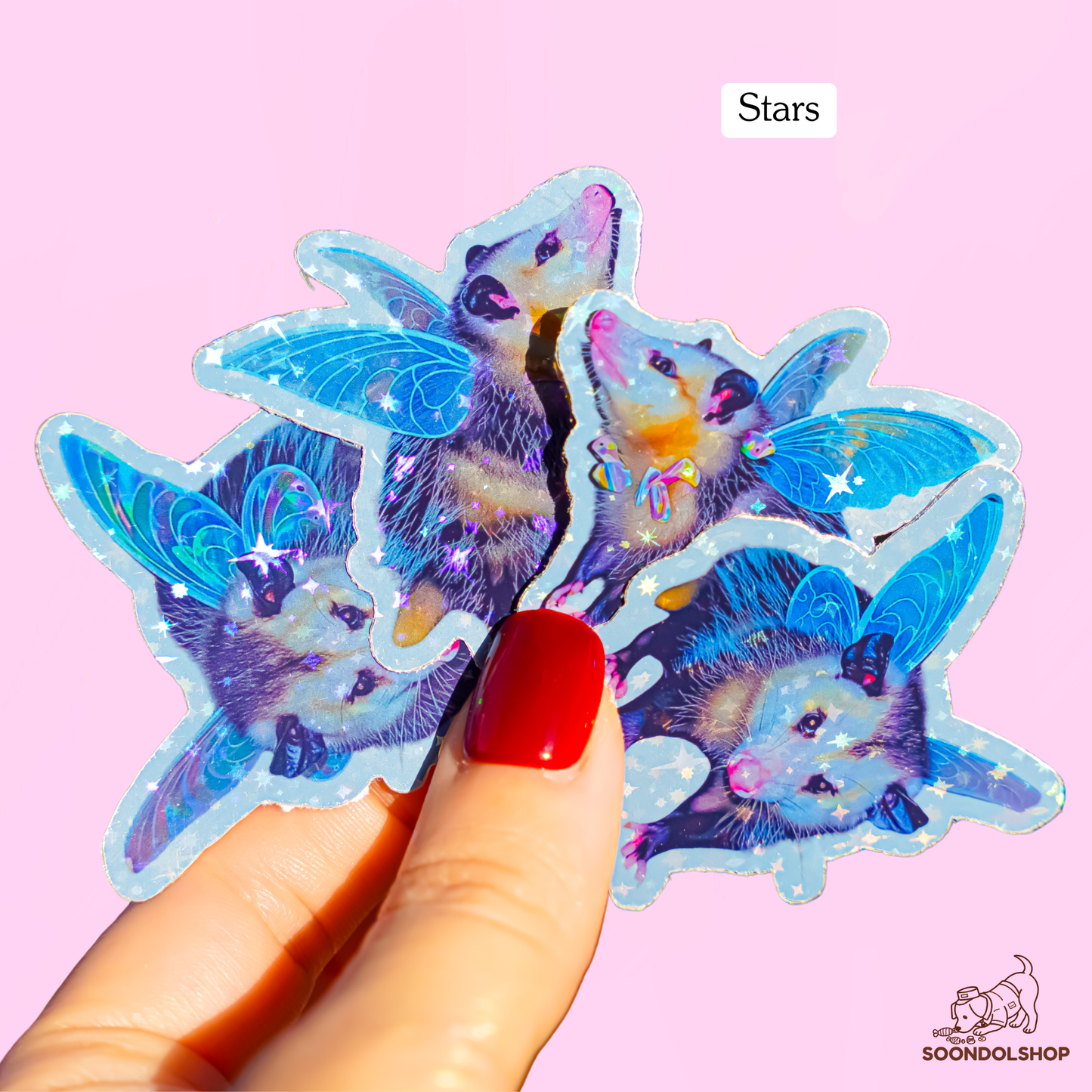 Fairy Opossum Sticker - Soondol's Candyland Friend Holographic Die Cut 2 Inch Kawaii
