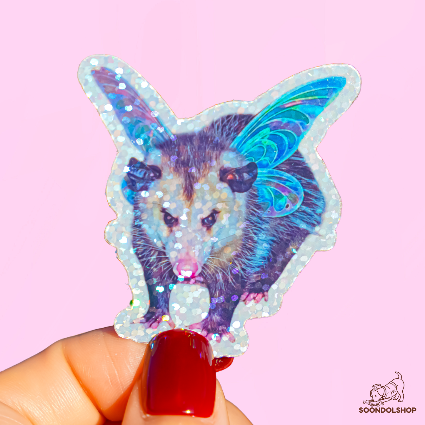Fairy Opossum Sticker - Soondol's Candyland Friend Holographic Die Cut 2 Inch Kawaii