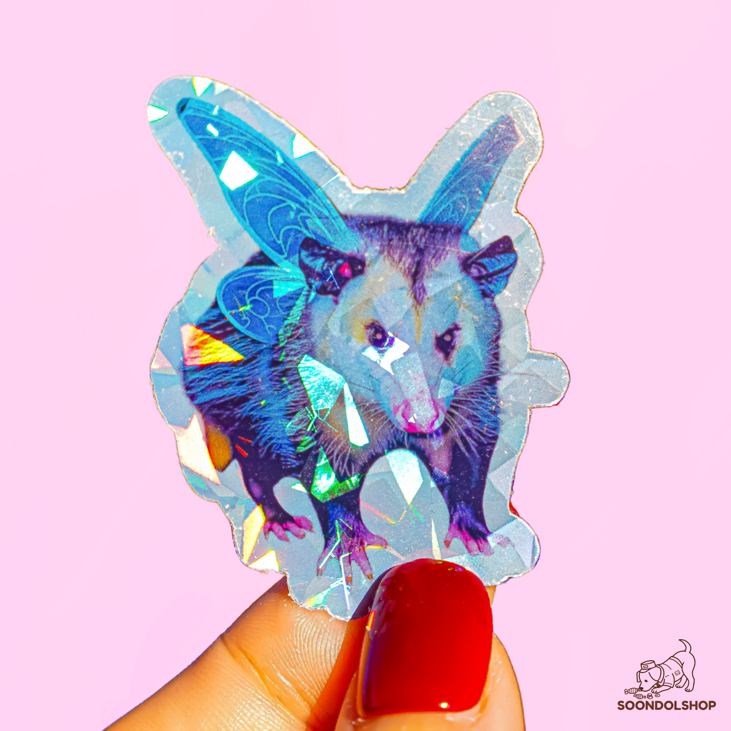 Fairy Opossum Sticker - Soondol's Candyland Friend Holographic Die Cut 2 Inch Kawaii