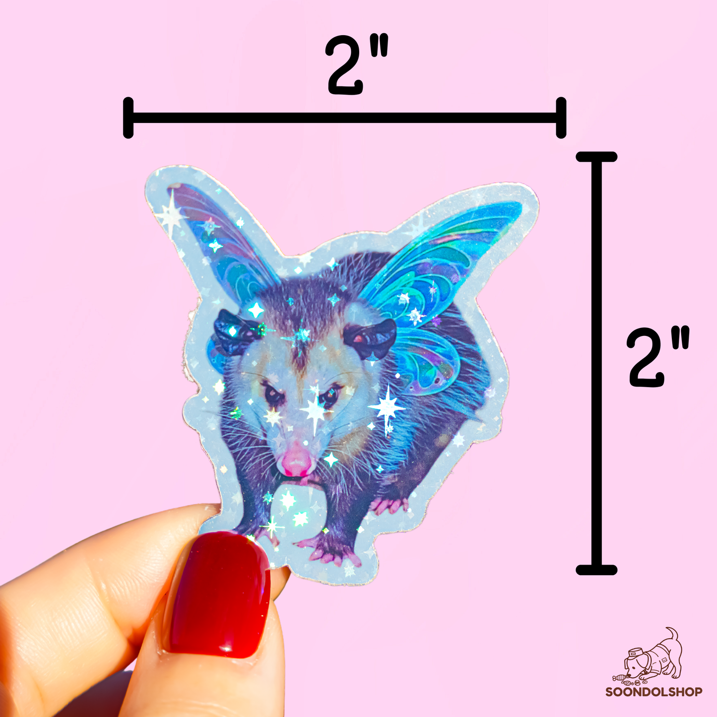 Fairy Opossum Sticker - Soondol's Candyland Friend Holographic Die Cut 2 Inch Kawaii