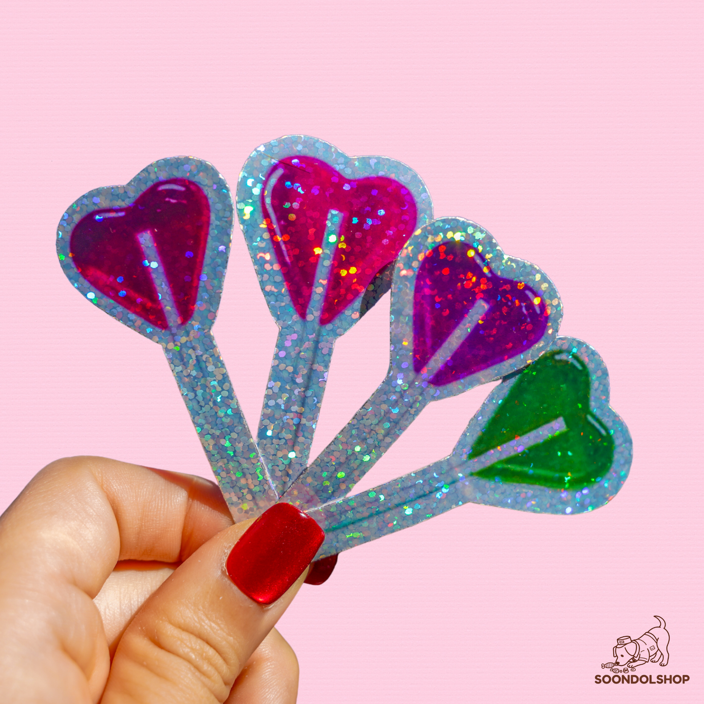 Heart Lollipop Sticker - Soondol's Candyland Die-Cut 3x1.75 Inch Holographic