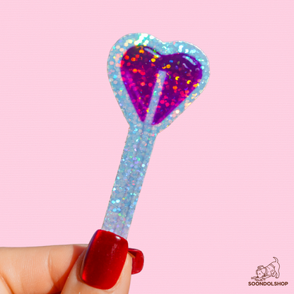 Heart Lollipop Sticker - Soondol's Candyland Die-Cut 3x1.75 Inch Holographic