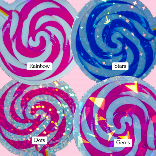 Swirling Lollipop Sticker - Soondol's Candyland Die-Cut 3x1.75 Inch Holographic