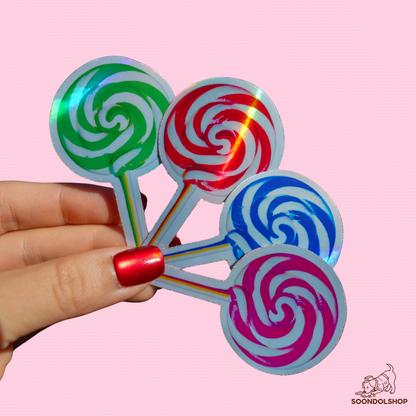 Swirling Lollipop Sticker - Soondol's Candyland Die-Cut 3x1.75 Inch Holographic
