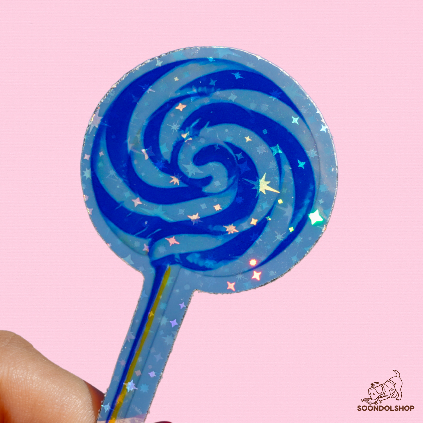 Swirling Lollipop Sticker - Soondol's Candyland Die-Cut 3x1.75 Inch Holographic