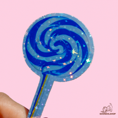 Swirling Lollipop Sticker - Soondol's Candyland Die-Cut 3x1.75 Inch Holographic
