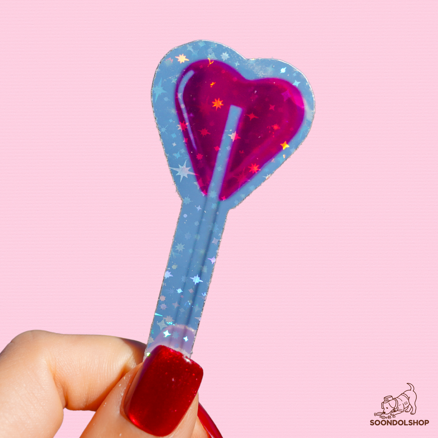 Heart Lollipop Sticker - Soondol's Candyland Die-Cut 3x1.75 Inch Holographic