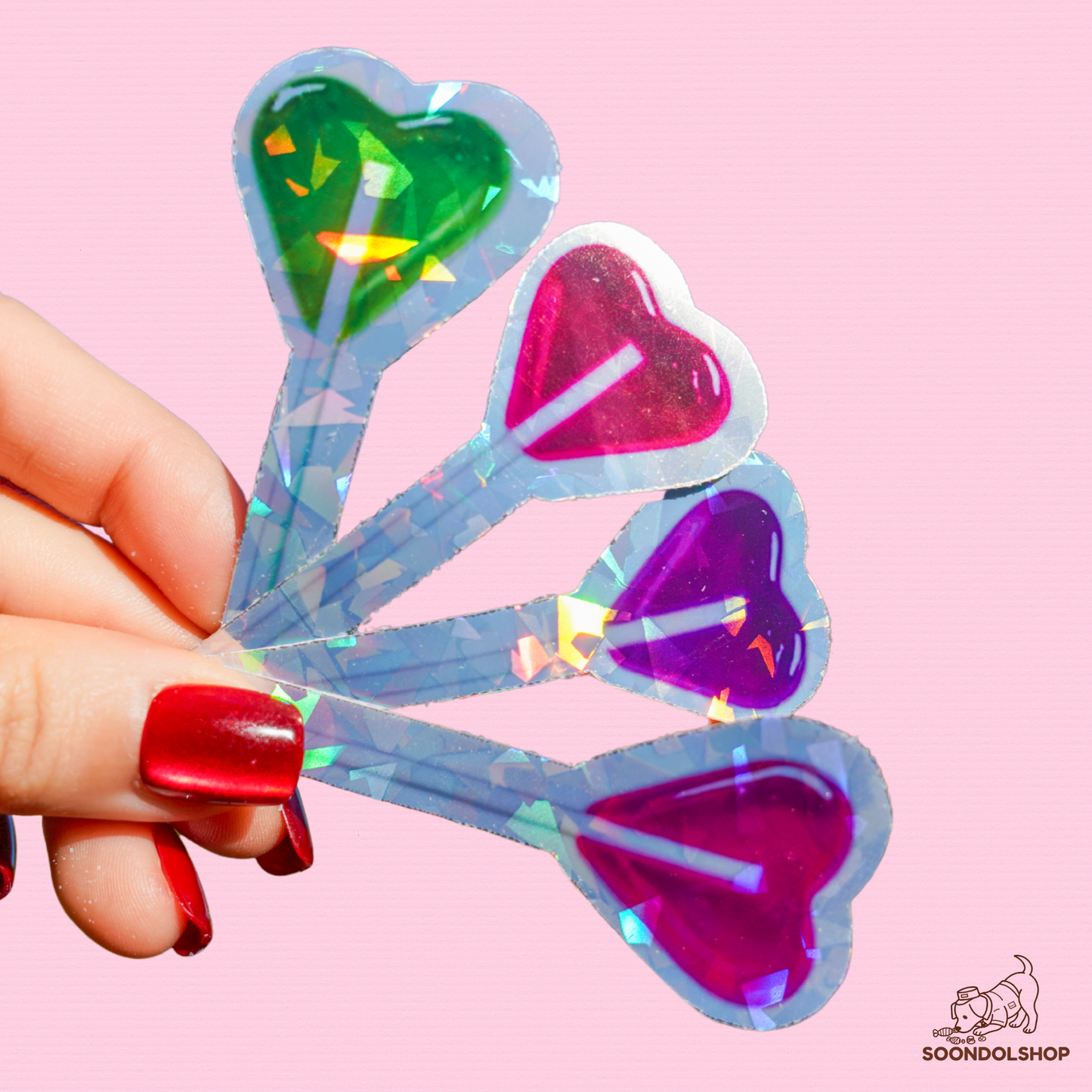 Heart Lollipop Sticker - Soondol's Candyland Die-Cut 3x1.75 Inch Holographic