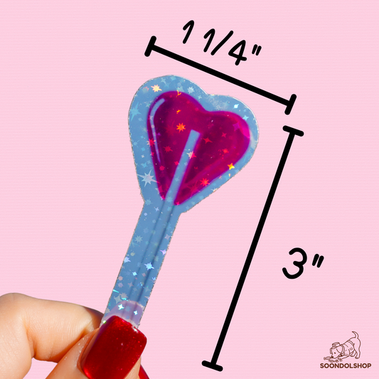 Heart Lollipop Sticker - Soondol's Candyland Die-Cut 3x1.75 Inch Holographic