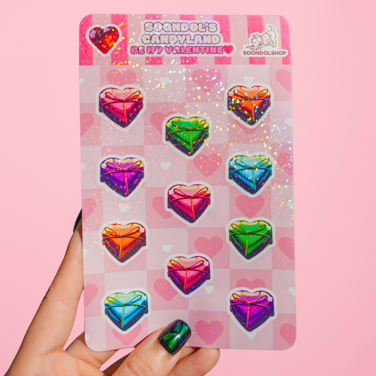 Valentine Chocolate Heart Stickers - Soondol's Candyland Holographic Waterproof Sticker Sheet 4.25x6.75