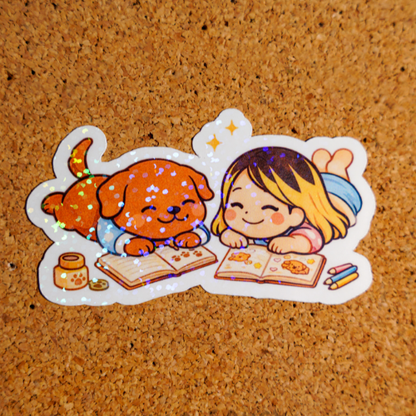 Journaling Together Sticker - Pretty Cute Study Reading | Soondol & Me Cozy Dog Sticker 3x3