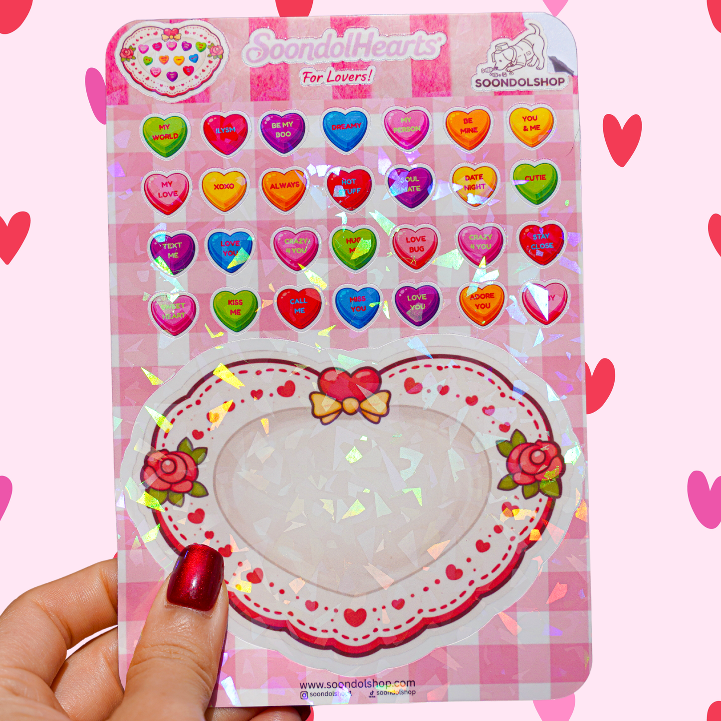 Soondol Hearts - Valentine's Conversation Hearts Sticker Sheet 4.5x6.75 Inch