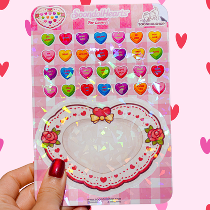 Soondol Hearts - Valentine's Conversation Hearts Sticker Sheet 4.5x6.75 Inch