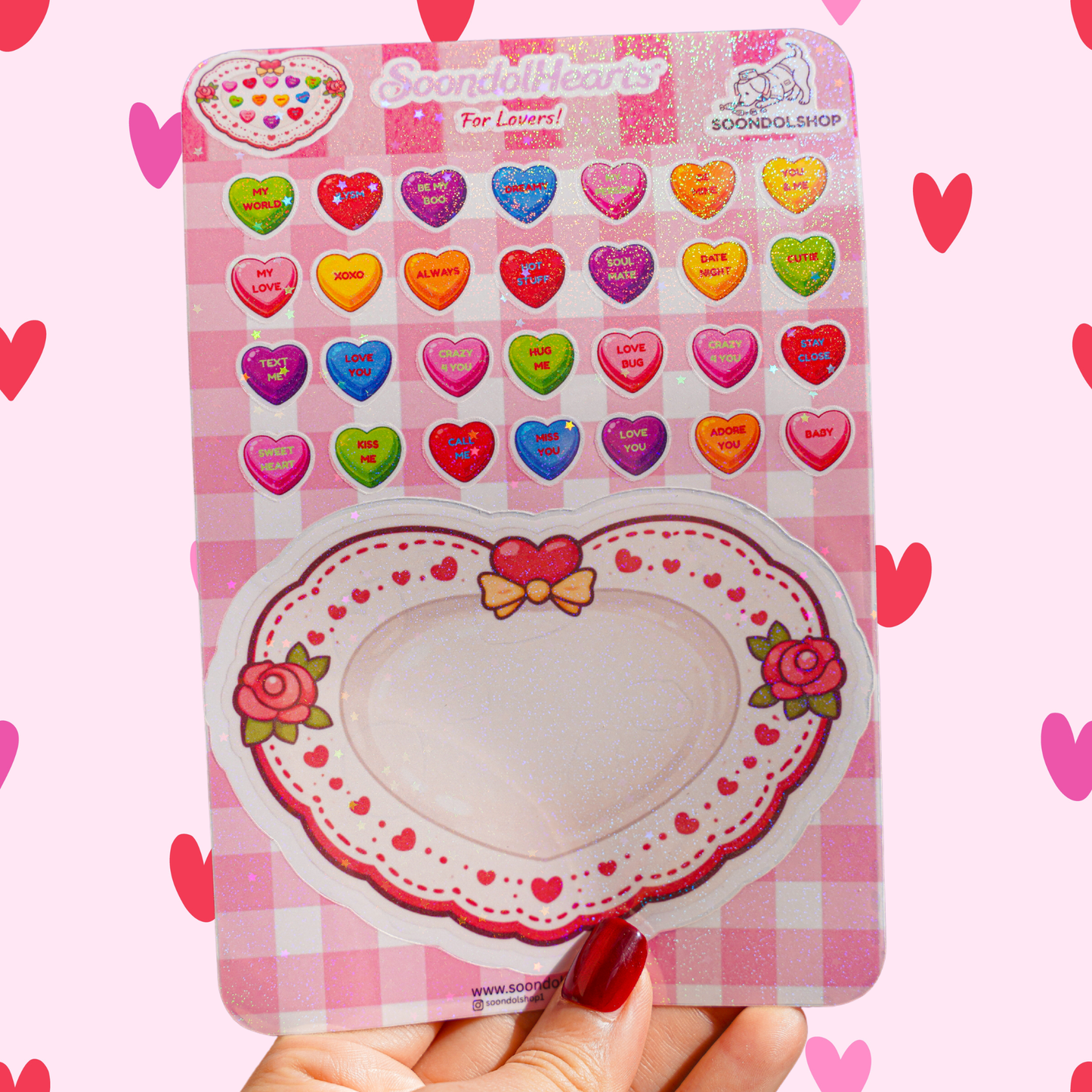 Soondol Hearts - Valentine's Conversation Hearts Sticker Sheet 4.5x6.75 Inch