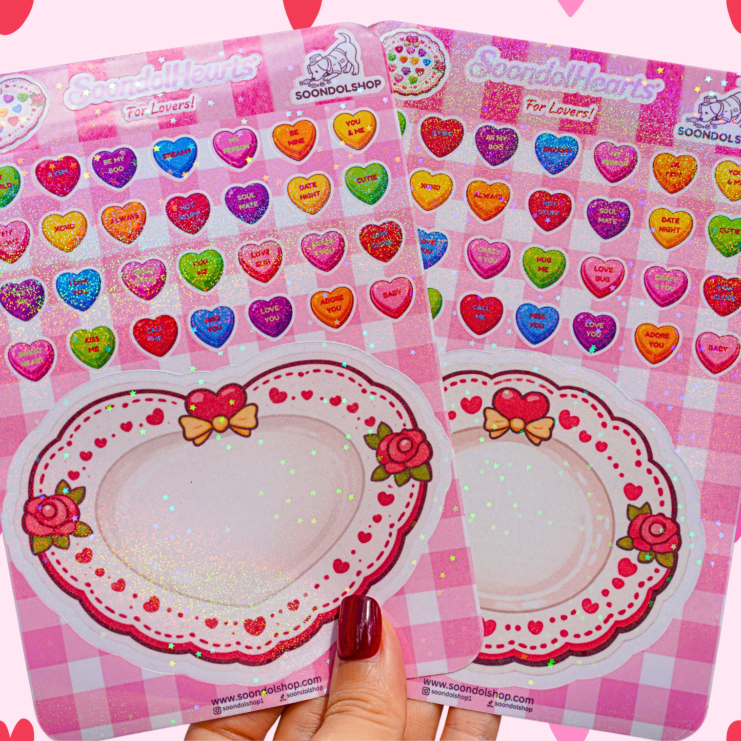 Soondol Hearts - Valentine's Conversation Hearts Sticker Sheet 4.5x6.75 Inch