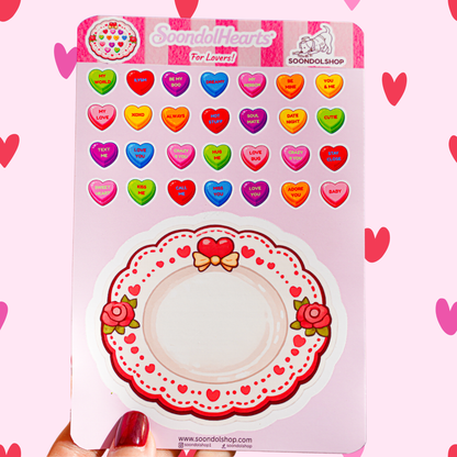 Soondol Hearts - Valentine's Conversation Hearts Sticker Sheet 4.5x6.75 Inch